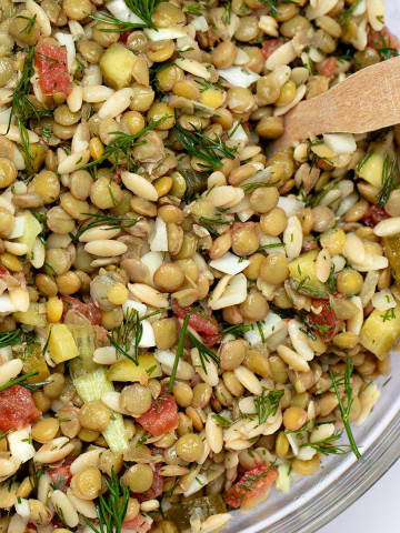 salade de lentilles vertes froide dans saladier