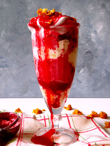 knickerbocker glory sundae on a tea towel