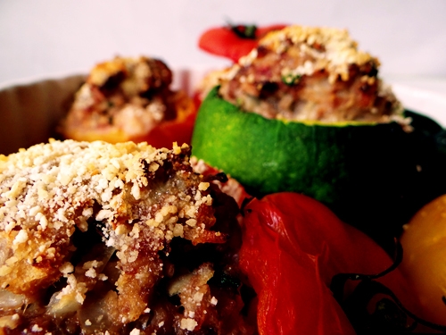 stuffed vegetables in a tray