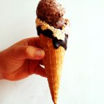 cone with white chocolate fudge ice cream