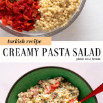 creamy pasta salad with mayo in bowl
