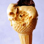homemade caramel ice cream in a cone