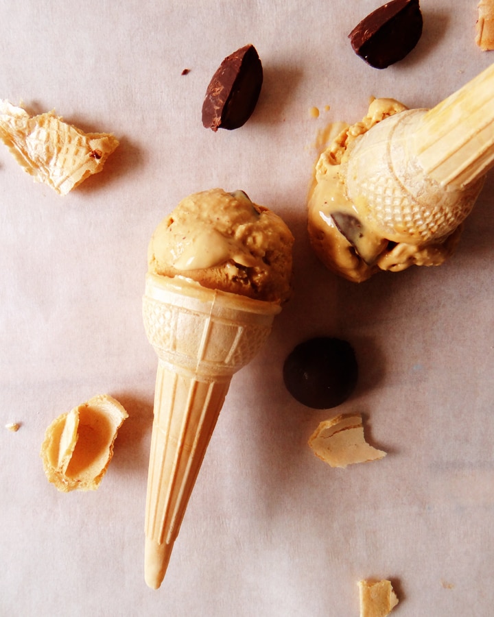 homemade caramel ice cream in cones