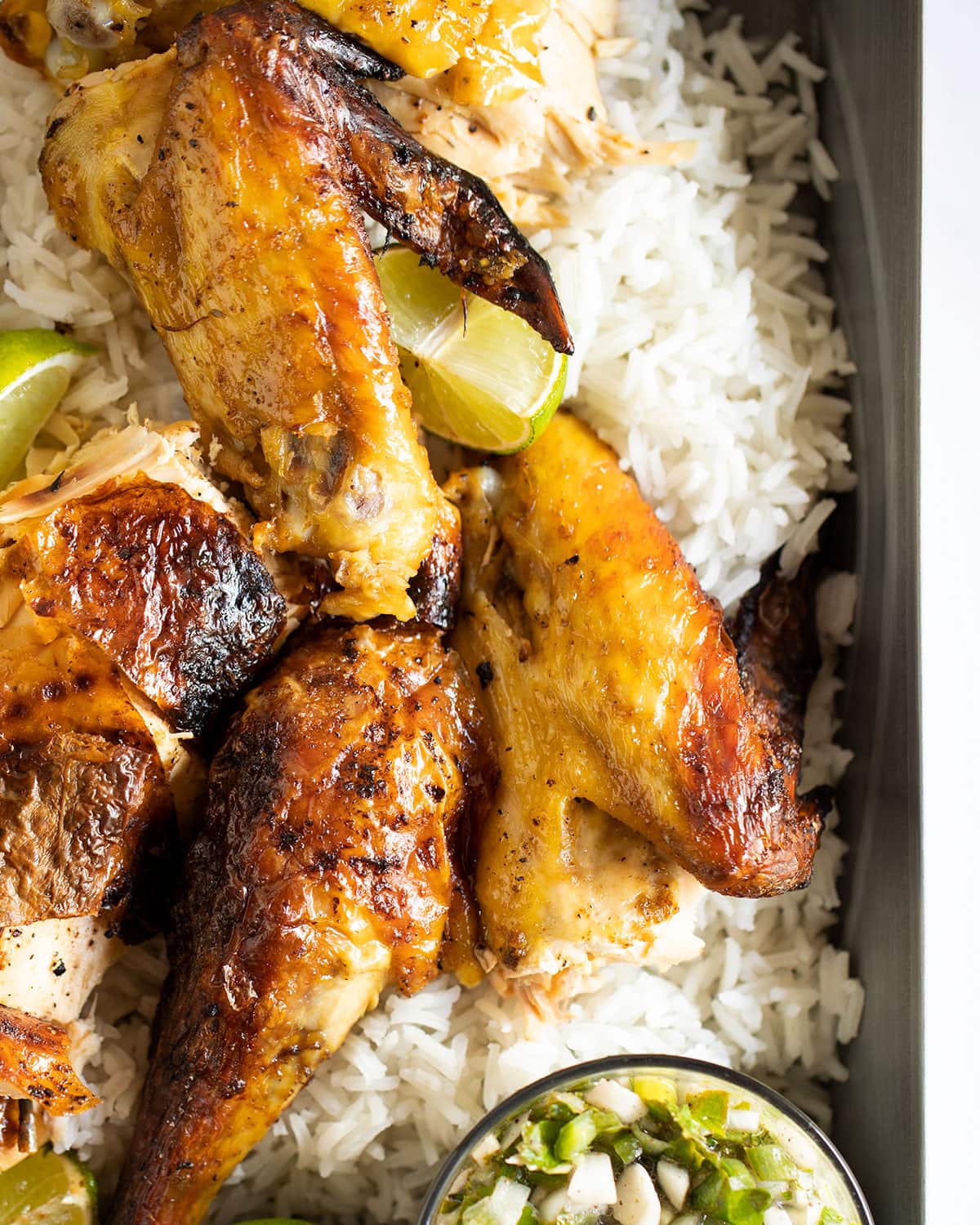 caribbean baked chicken served over rice