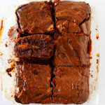 caramel brownies on baking parchment