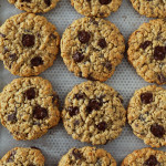peanut butter oatmeal chocolate chips cookies on parchment