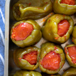 turkish stuffed peppers in a baking pan