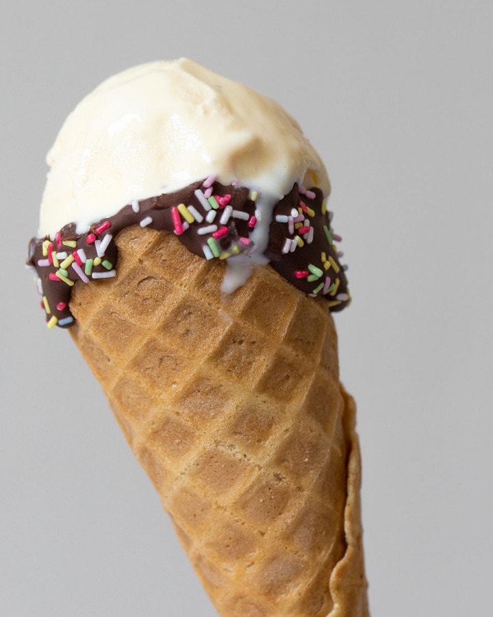 homemade French vanilla ice cream in a cone