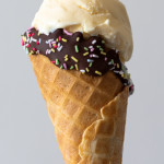 homemade French vanilla ice cream in a cone