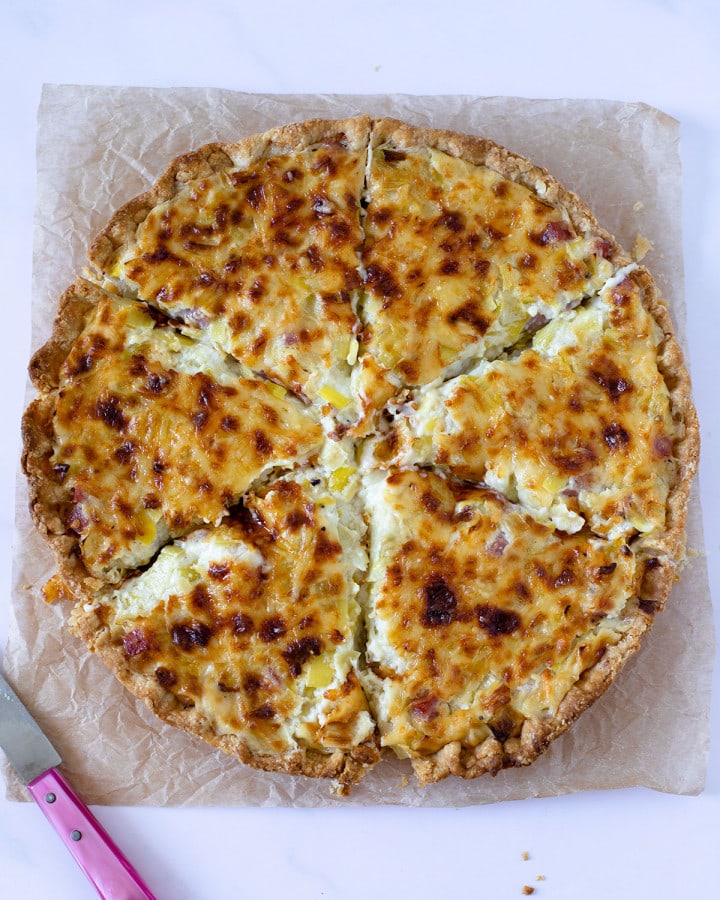 leek tart on parchment paper