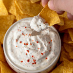 yogurt dip for chips being scooped