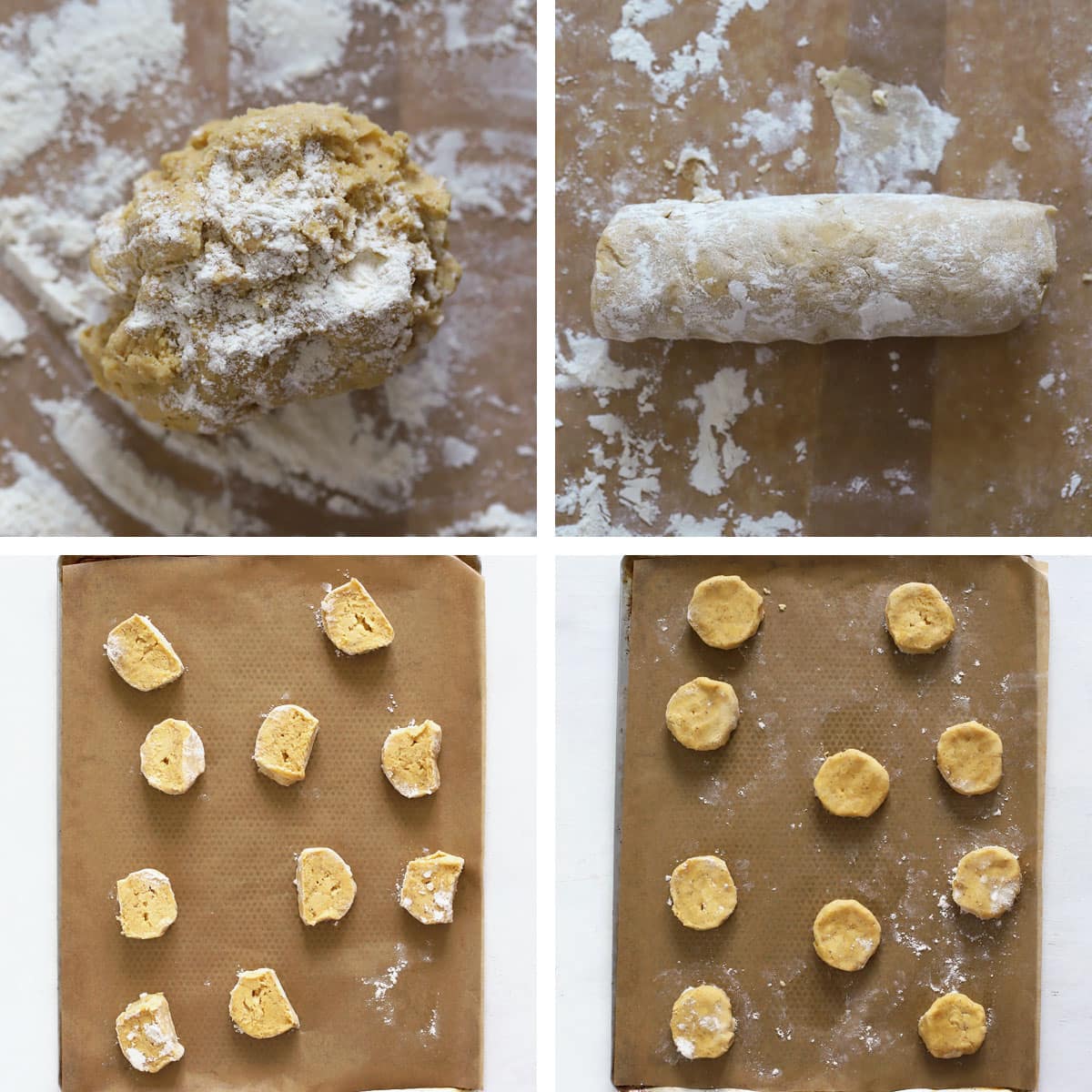 log of dough on floured surface