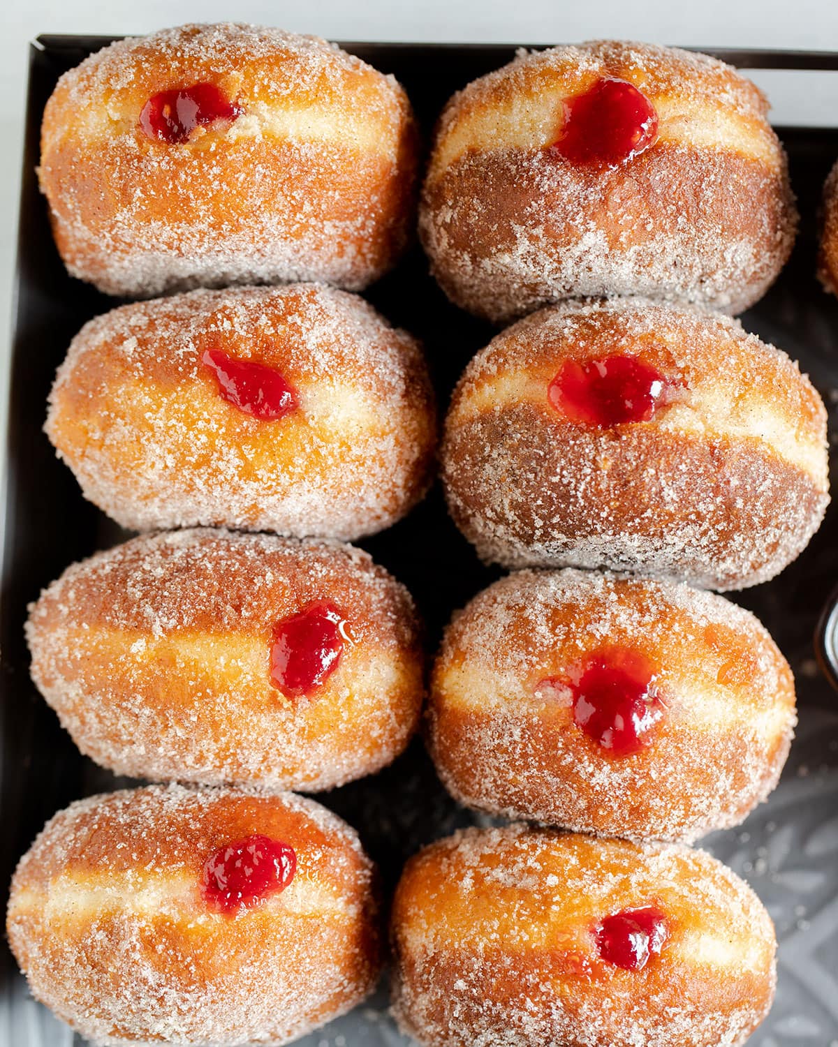 jam doughnuts on a tray