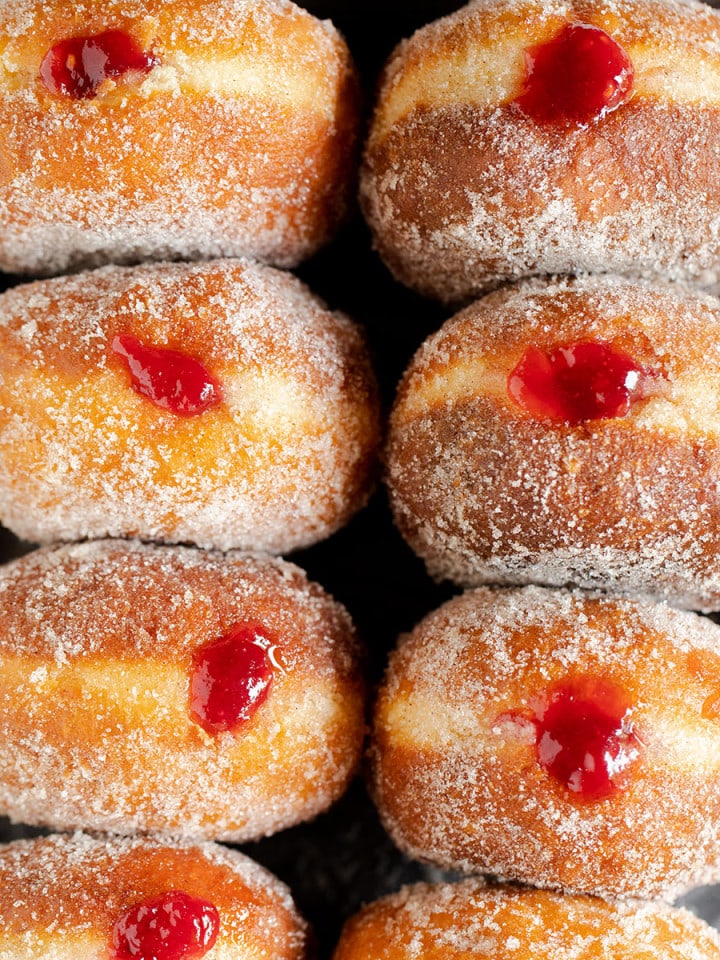 jam doughnuts on a tray