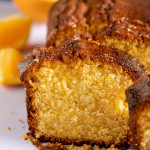 orange loaf cake cut in half