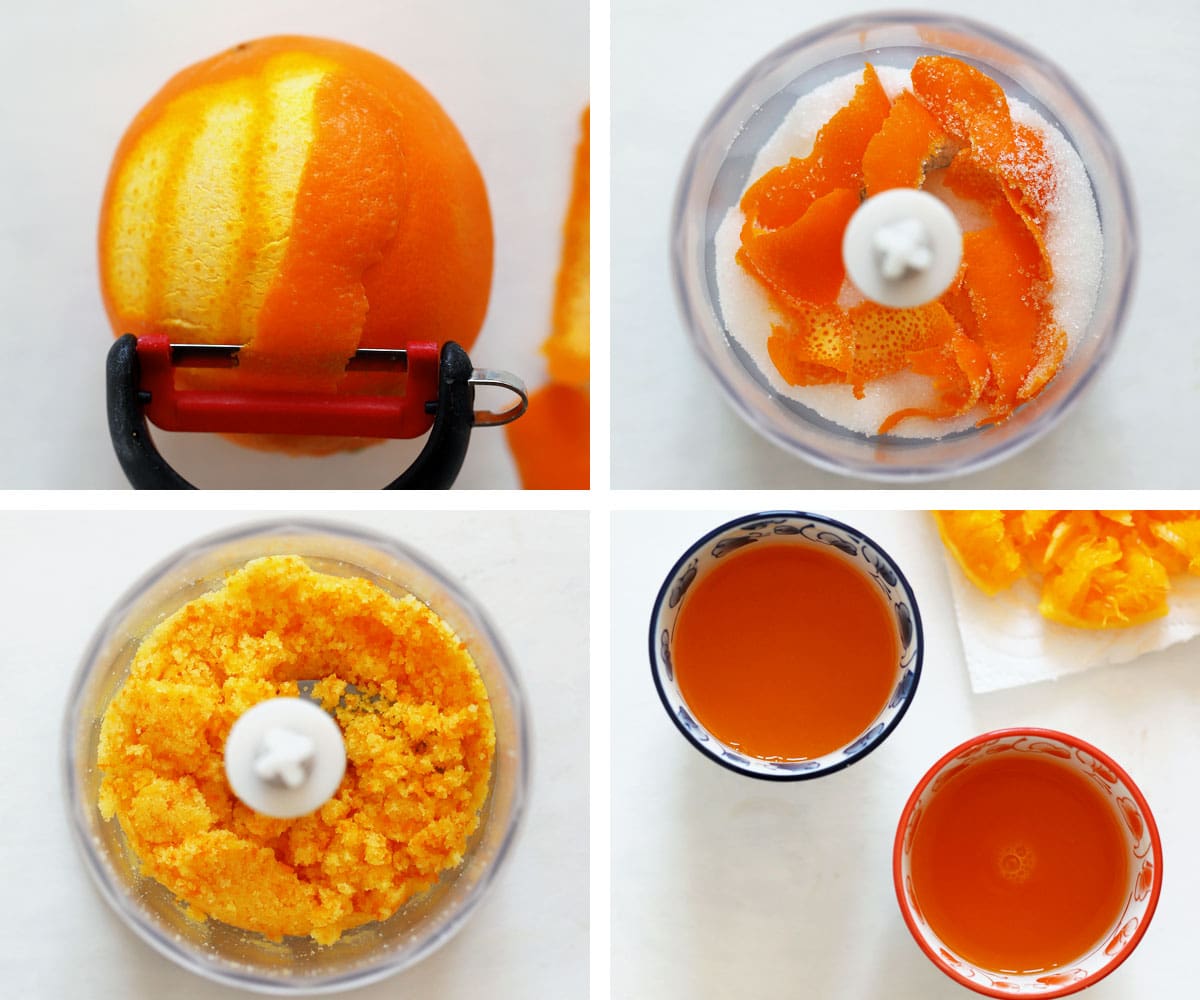 zeste d'oranges et jus dans robot