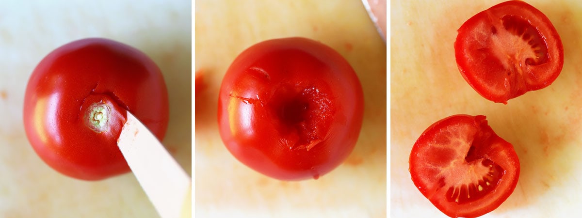 tomate émondée sur planche