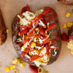 turkish baked potato drizzled with ketchup