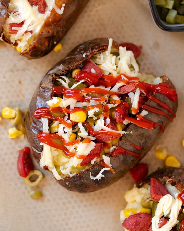kumpir potato on a tray
